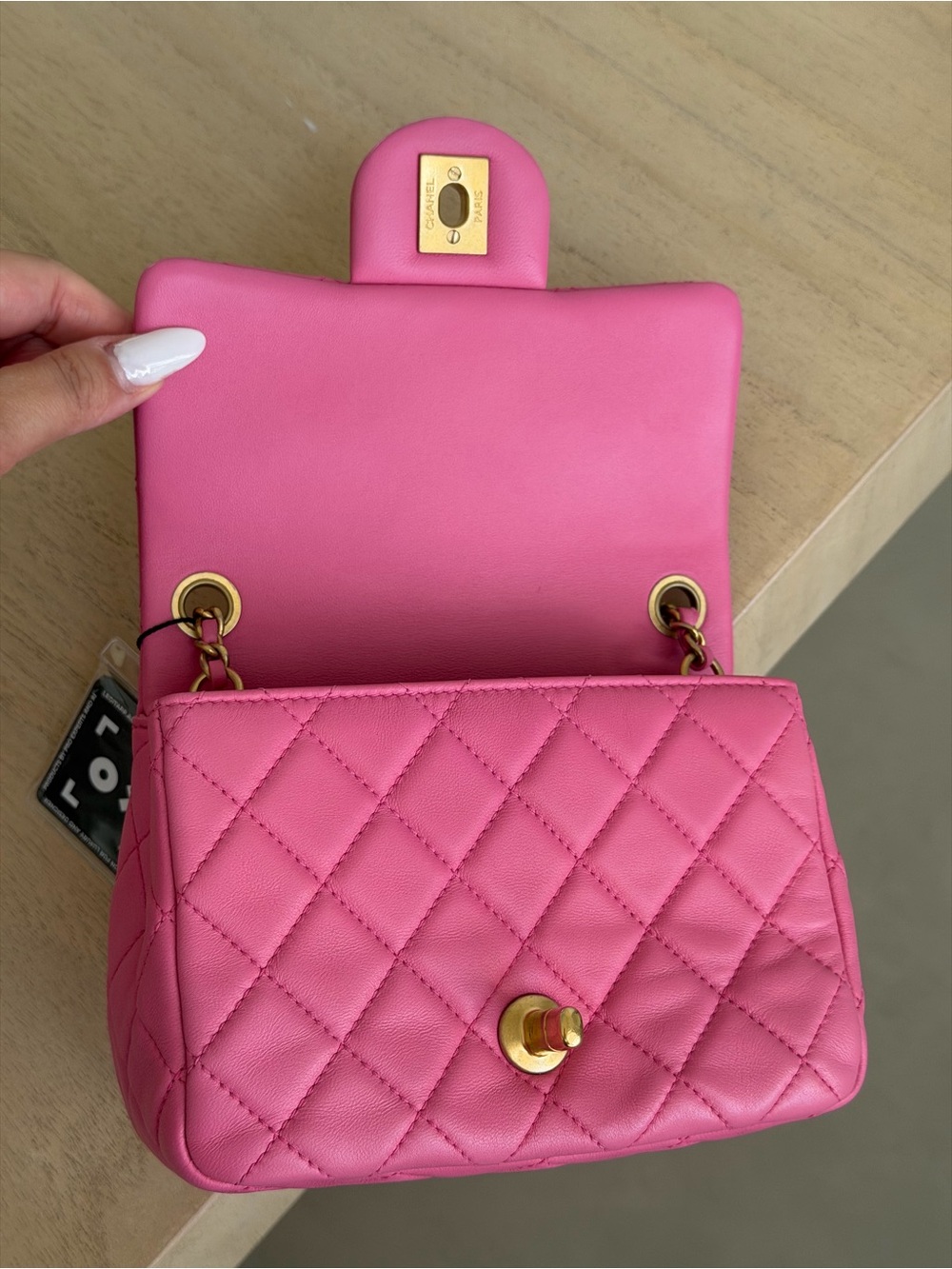 CHANEL Lambskin Pearl Crush Square Flap Mini Pink - Picture 5 of 9